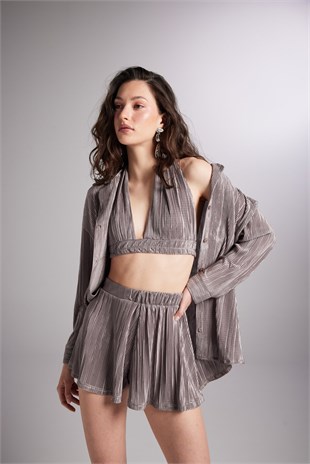 Düğme Kapamalı Comfy Oversize Gömlek Vizon
