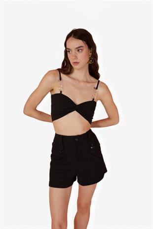 Koton Kumaş Astarlı Mini Rise Şort Siyah
