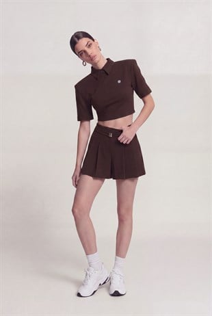 Vatkalı Polo Yaka Carolyn T-Shirt Kahve