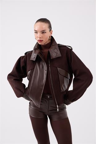 Yüksek Bel Mini Meghan Deri Şort Kahve