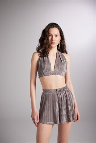 Beli Lastikli Bağlamalı Comfy Büstiyer Vizon