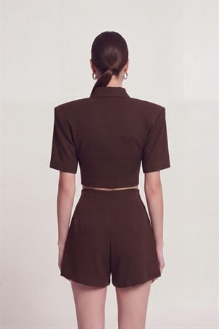Vatkalı Polo Yaka Carolyn T-Shirt Kahve
