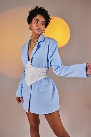 Arkası Gipeli Satin Korse Beyaz