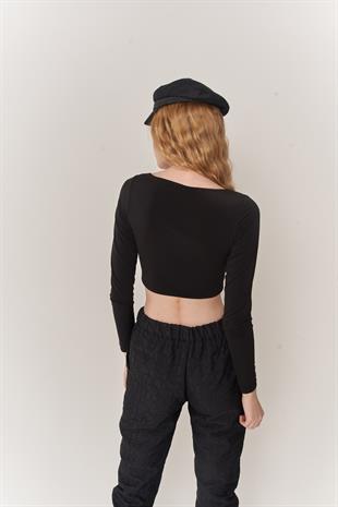 Crop Model Uzun Kol Walery Bluz Siyah