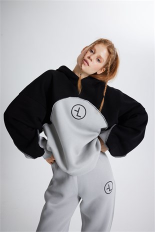 Şardonlu 3 İplik Kumaş Oversize Kapişonlu Revenge Sweatshirt Gri