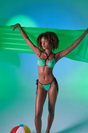 Kontrast Biyeli Yüksek Bel Emma Bikini Altı Yeşil