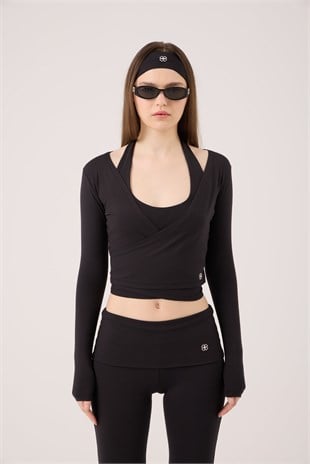 Bağlamalı Crop Kesim Ellen Bolero Siyah