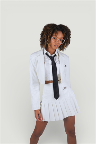 College Leather Jacket Ecru