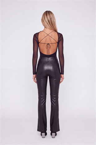 Bel Bağlamalı Bony Bodysuit Siyah