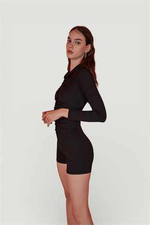 Düğme kapamalı Harley Tulum Siyah