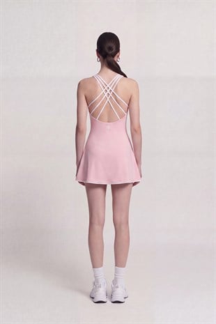 İçi Şortlu Sırtı İp Detaylı Mini Mariya Elbise Pembe