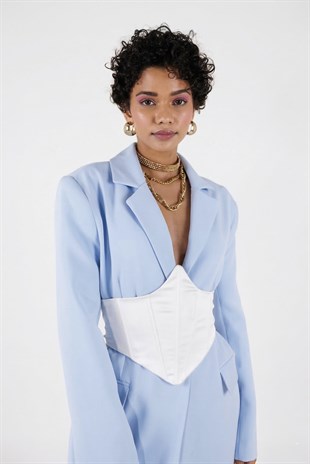 Arkası Gipeli Satin Korse Beyaz