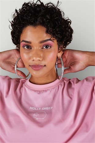 Bisiklet Yaka Holly Crop Tshirt Pembe