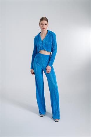 Beli Lastikli Esnek Comfy Pantolon Mavi