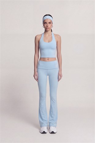 Beli Kıvrımlı Flare Ellen Tayt Pantolon Mavi
