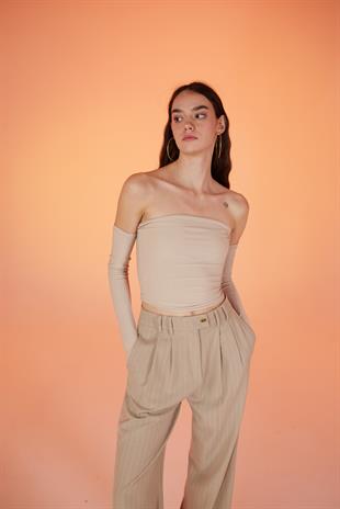 Kolları Ayrı Straplez Smooth Bluz Bej