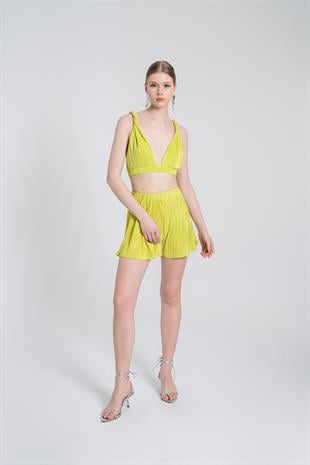 Beli Lastikli Mini Comfy Şort Yeşil