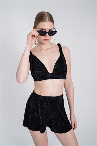 Beli Lastikli Mini Comfy Şort Siyah