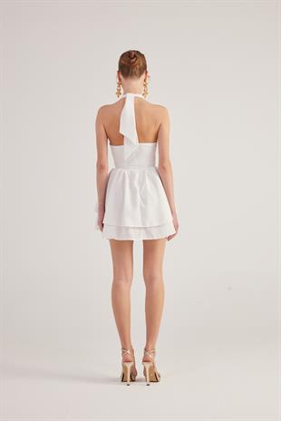 Boyundan Bağlamalı Kloş Marilyn Elbise Beyaz