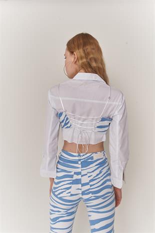 Desenli Blues Büstiyer Mavi