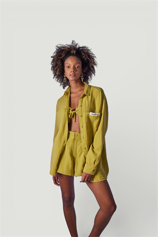 Oversize Model Düğme Kapamalı Playa Gömlek Yeşil