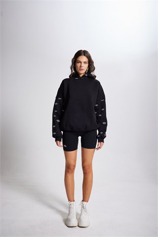 Oversize Kapüşonlu Unisex Eye Sweat Siyah