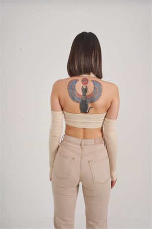 Crop Model Kol Detaylı Pretty Bluz Bej