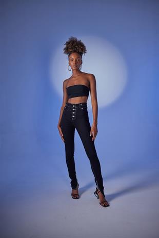 Split Jean Trousers Black