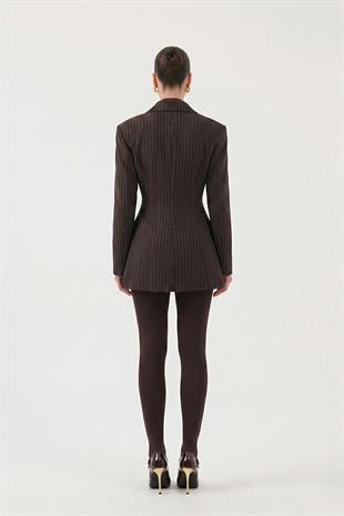 Karen Striped Slim-Fit Blazer Jacket in Brown (Beltless)