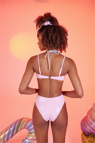 Özel Yapım Parlak Kumaşlı Premium Chica Mayo Pembe