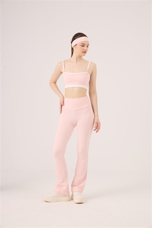 Yüksek Bel Flare Fabiola Tayt Pantolon Pembe