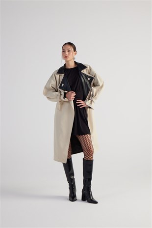 Maxi Boy Kemerli Cloak Trençkot Bej
