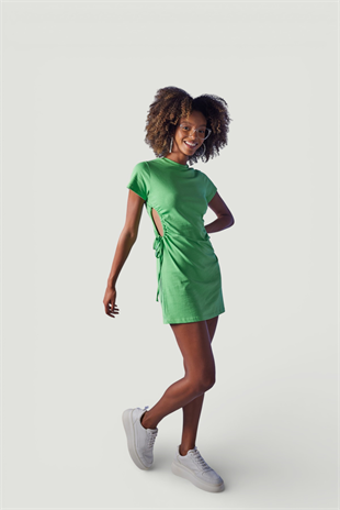 Bisiklet Yaka Kısa Kol Wex Tshirt Elbise Yeşil
