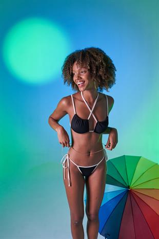 Kontrast Biyeli Emma Bikini Üstü Siyah