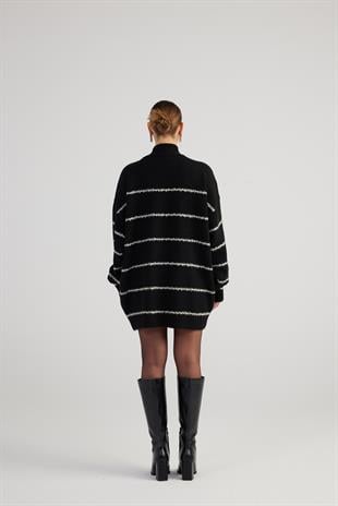 Çizgili Oversize Paloma Kazak Siyah