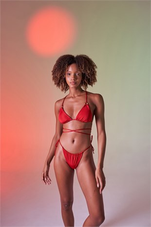 Bağcıklı U Kesim Brezilya Model Slim Delphi Bikini Altı Kırmızı