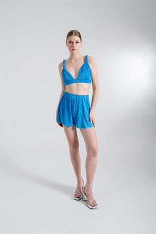 Beli Lastikli Mini Comfy Şort Mavi