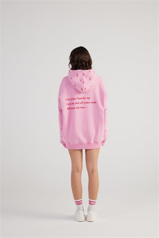 Oversize Kapüşonlu Unisex Eye Sweat Pembe