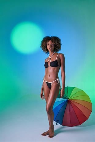 Kontrast Biyeli Yüksek Bel Emma Bikini Altı Siyah