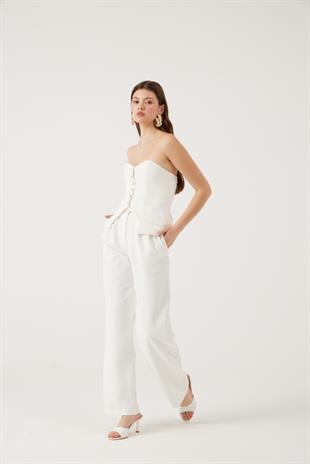Palazzo Kesim Geniş Paça Harvey Pantolon Beyaz 