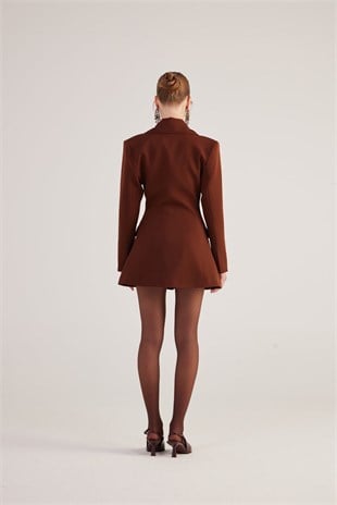 Belden Oturmalı Fit Kesim Deja Blazer Ceket Kahve