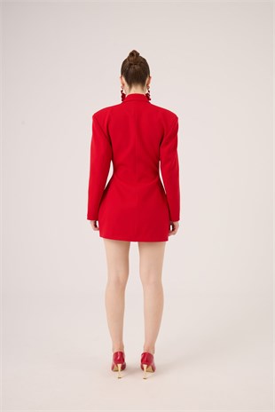 Beli Drape Detaylı Heleni Blazer Ceket Kırmızı
