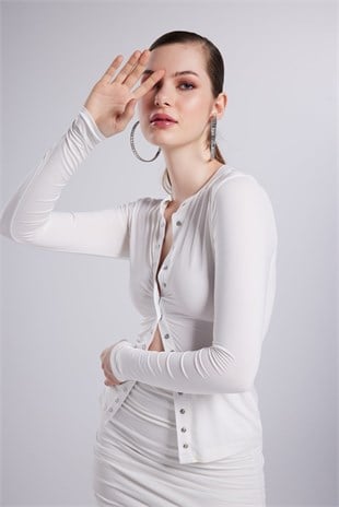 Çıtçıtlı Uzun Kollu Anna Bluz Beyaz