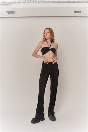 Kadın Siyah Crop Bağlamalı Cardy Bluz