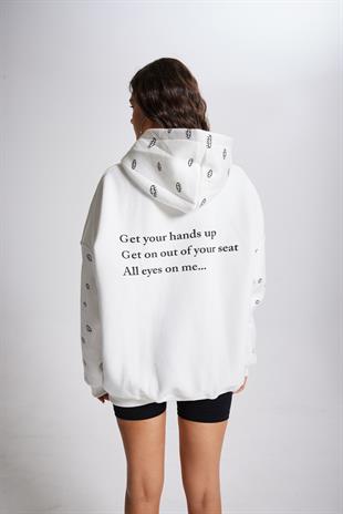Oversize Kapüşonlu Unisex Eye Sweat Beyaz