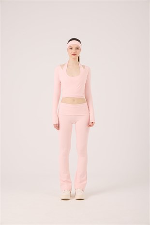 Beli Kıvrımlı Flare Ellen Tayt Pantolon Pembe
