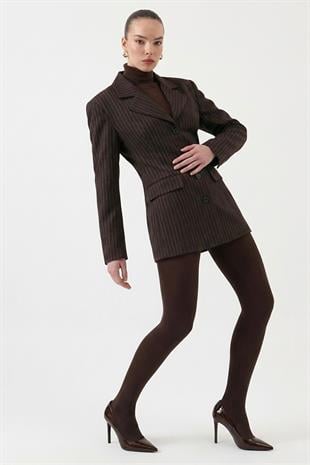 Karen Striped Slim-Fit Blazer Jacket in Brown (Beltless)