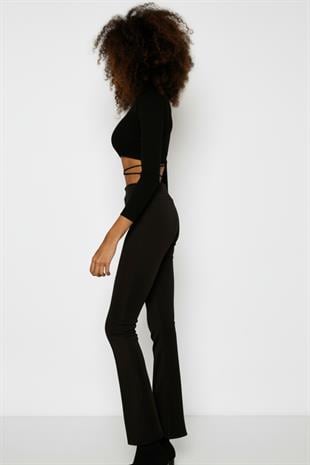 İspanyol Paça Queza Pantolon Siyah