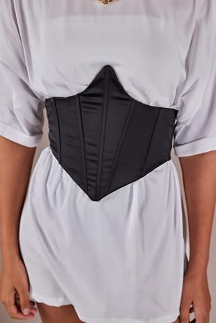 Arkası Gipeli Satin Korse Siyah