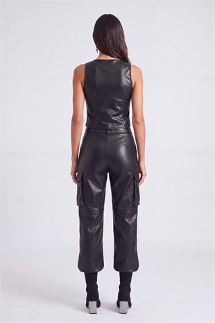 Hera Leather Vest Black